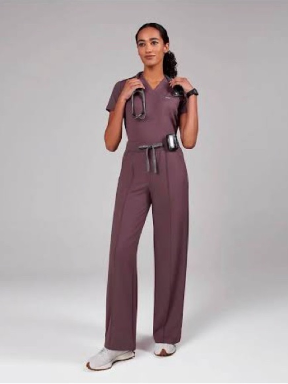 Plum- Mira Banded Scrub Top